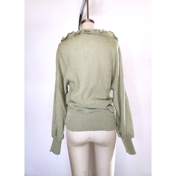 Vintage Green Wool Blend Sweater - Balloon Poet Sleeves - 80s 90s Italian XS S - Picture 8 of 10